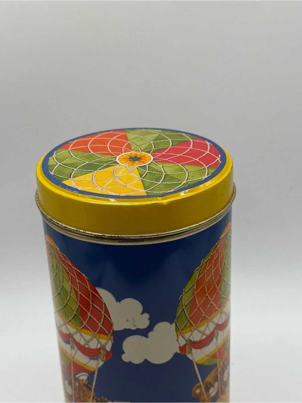 Blue and Yellow Hot Air Balloon Teddy Tin Decorative Canister